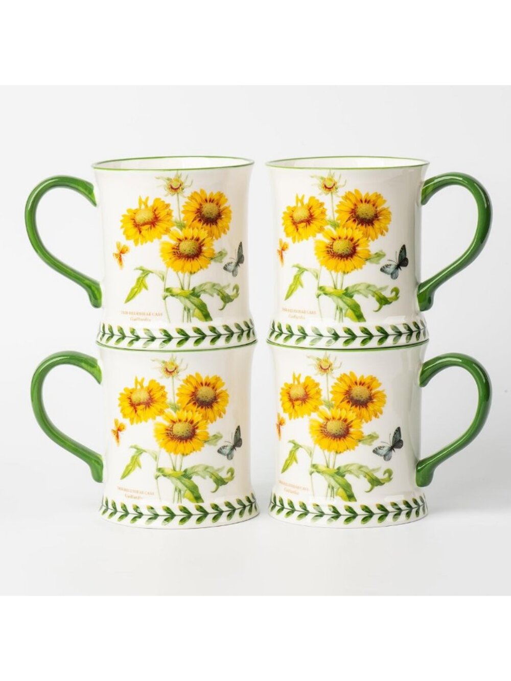 Floral Pattern Ceramic Coffee Mugs Set of 4 - Modern, Dishwasher & Microwave